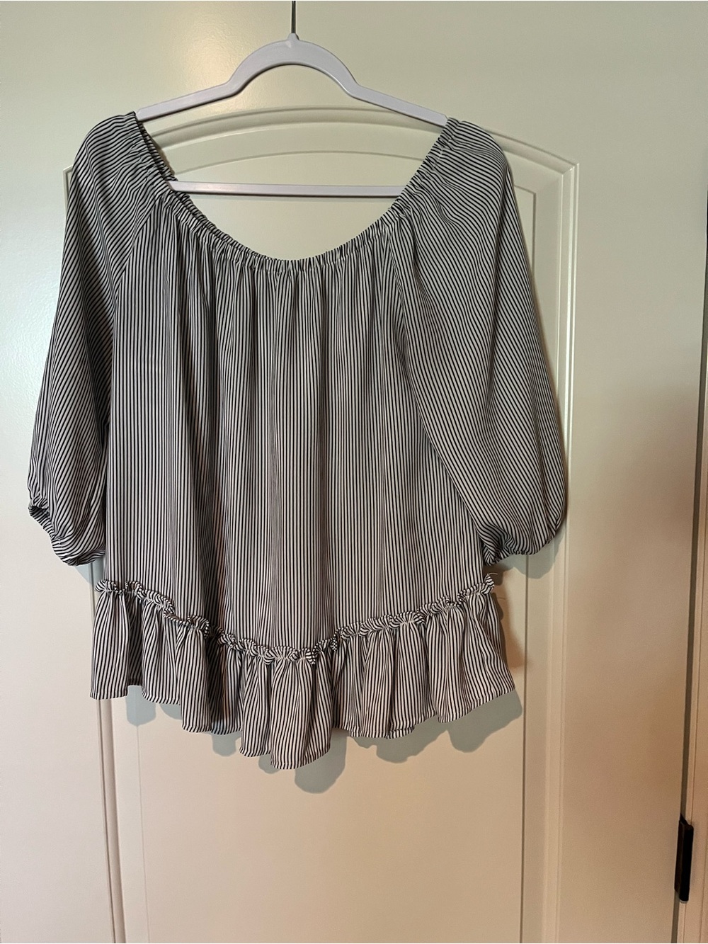 Lila Rose Black and White Striped Peasant Tunic
